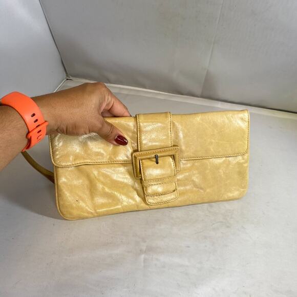 Vintage Hobo International Large Leather Crescent Clutch Yellow - Picture 4 of 4